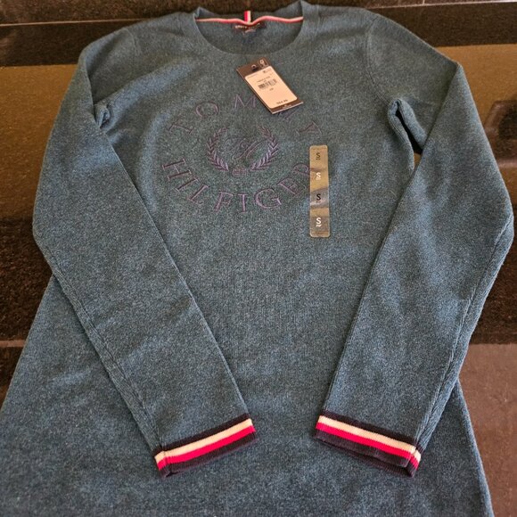 Tommy Hilfiger Teal Crewneck Sweater Sweatshirt 100% Cotton NWT Orig $65 S/P - Picture 3 of 6